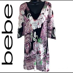 Bebe Pink/White Sequinned Floral Mini Length Dress Size S